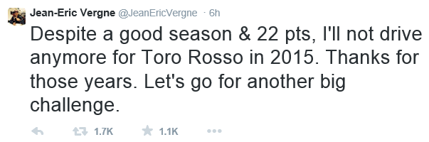 Jean-Eric Vergne Twitter slovo od STR