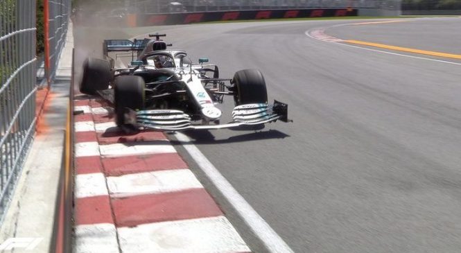 Hamilton na drugem treningu oplazil zid in prevzel krivdo