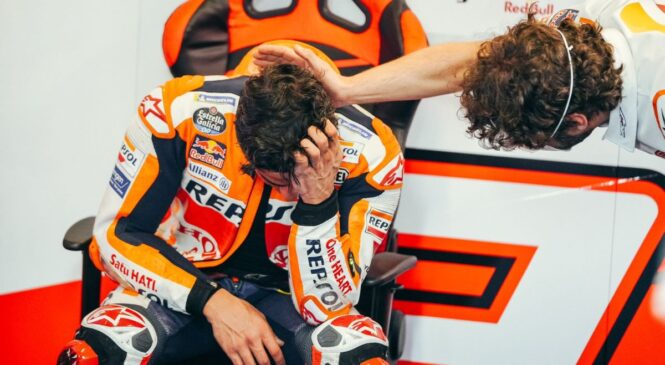 Marquez zadnjih 6 krogov le sedel na motorju