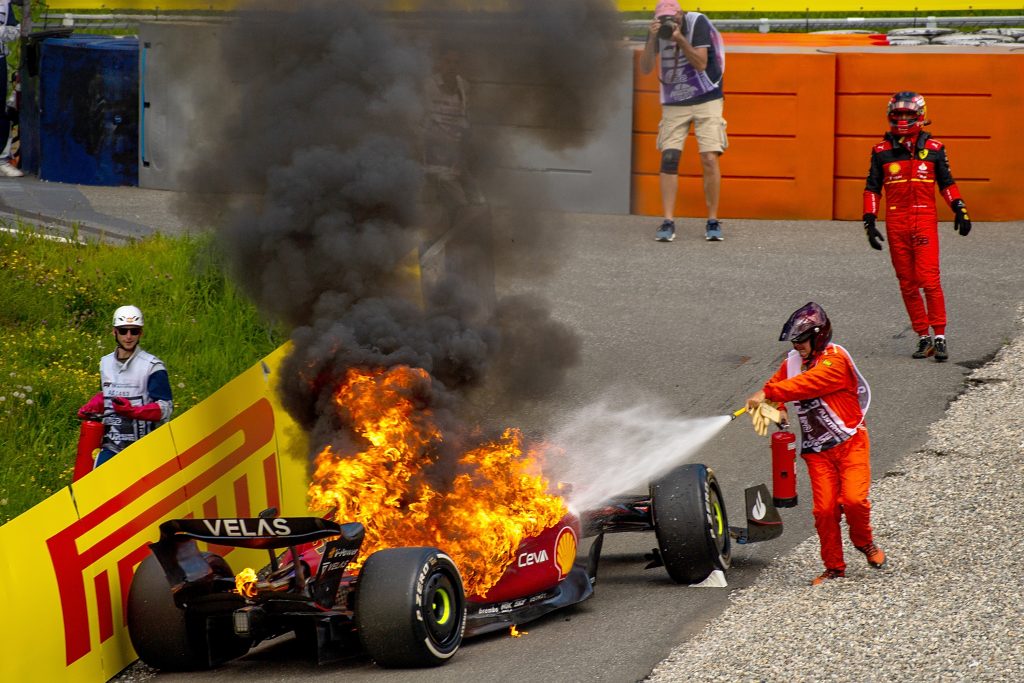 Carlos Sainz AustrianGP 2022 fire